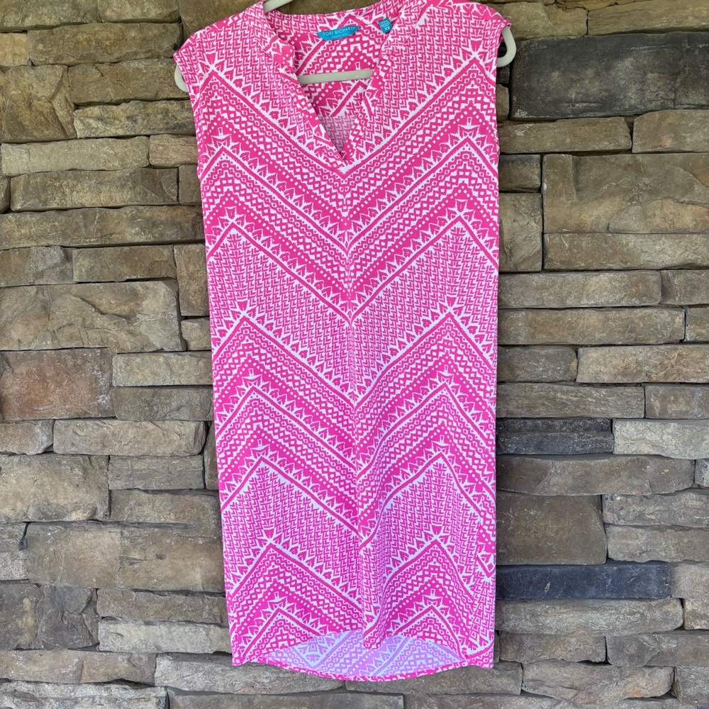 Tori‎ Richard Pink and White Midi Dress